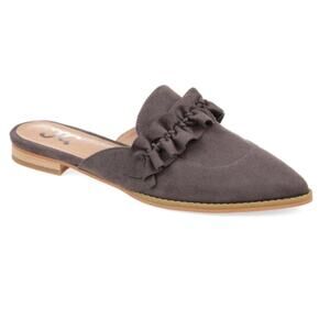 Journee Collection Women's Gray Microsuede Ruffle Vamp Kessie Mule Flats sz 6